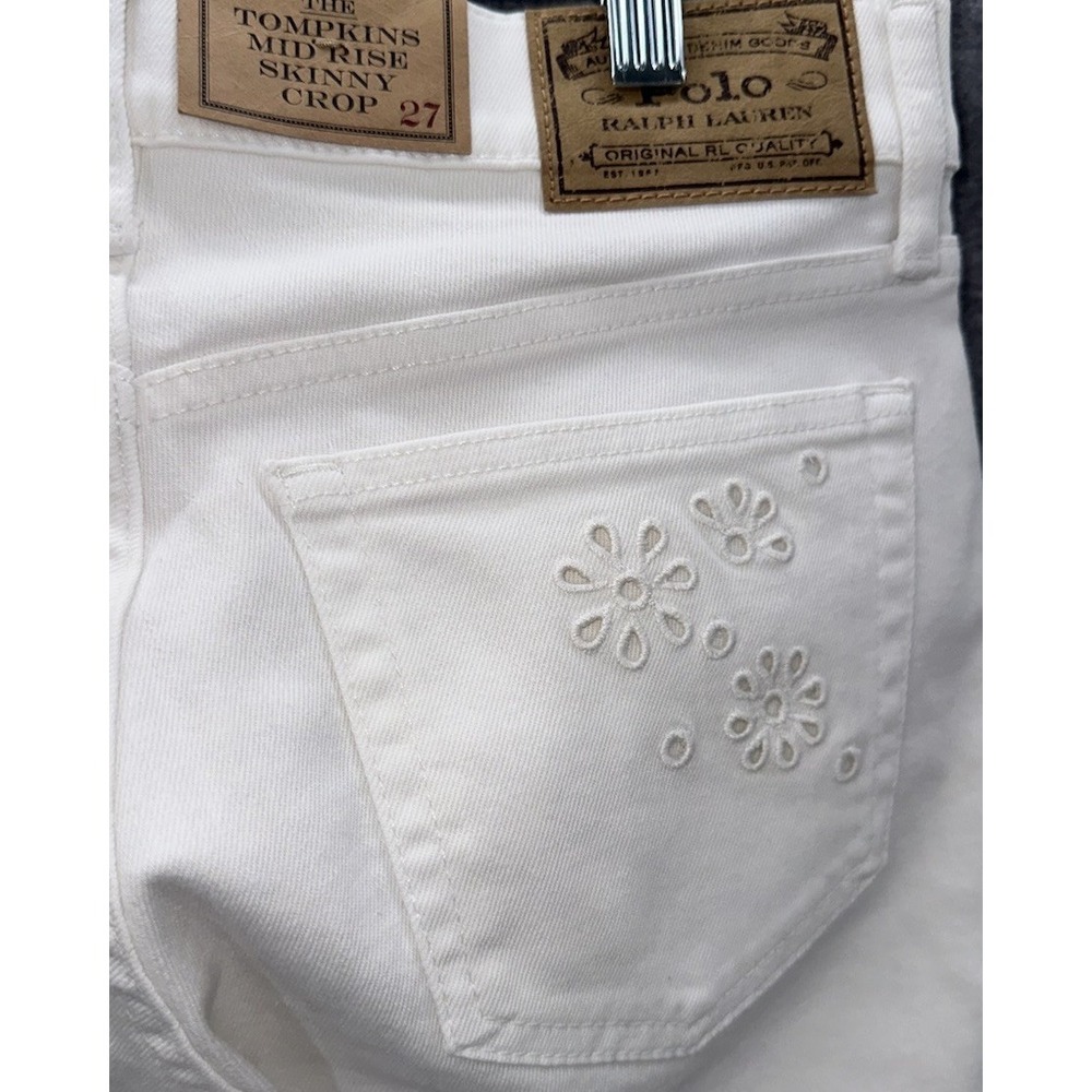 New Polo Ralph Lauren Tompkins Women's Mid Rise Skinny Crop Eyelet White Jeans‎